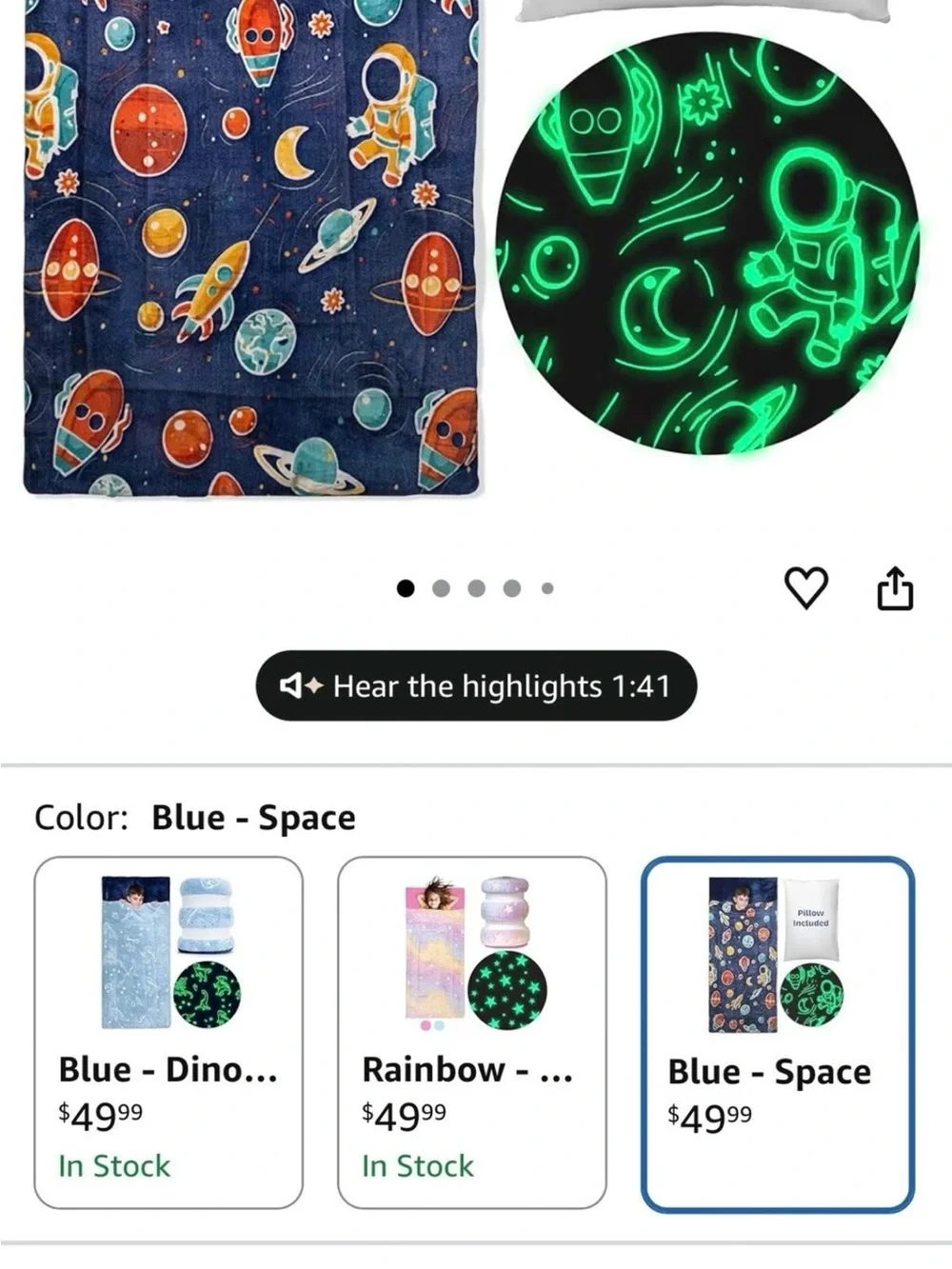 bolle Kids Space-Themed Sleeping Bag in Navy with Orange & Teal Accents